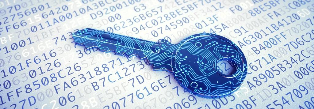Blue key with digital pattern﻿